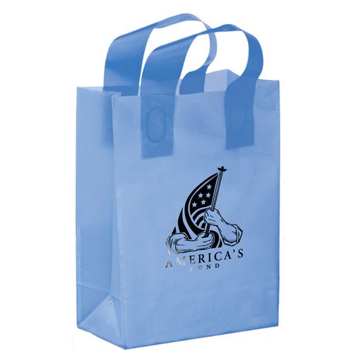 Custom Printed Color Frosted Soft Loop Plastic Shopper Bag w/Insert (8"x4"x11") - Flexo Ink - 19FSL8411-FI